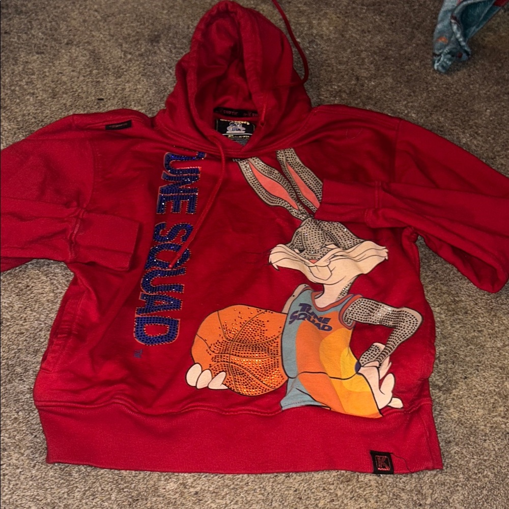 DeKryptic Space Jam bedazzled Red Hoodie with Bugs Bunny Graphic Tune Squad